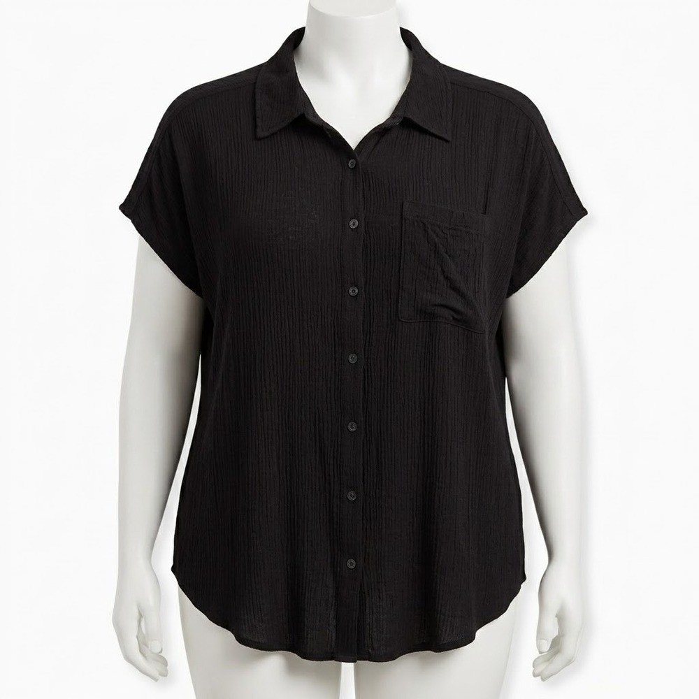 Torrid Womens Black Gauze Boho Minimalist Button Down Shirt Size 3 3X